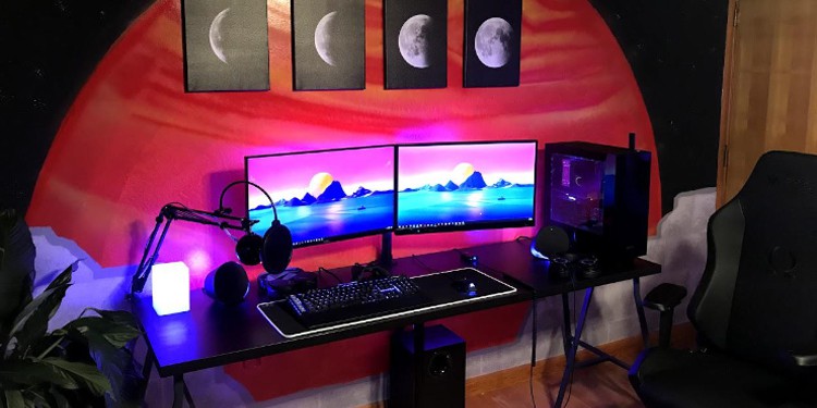 Cyber sport. Professional gaming PC setup and full RGB light