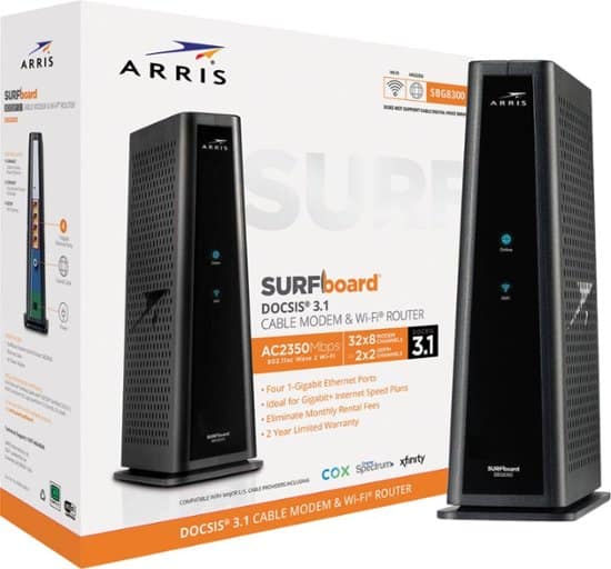 Arris Surfboard Docsis 3.1 Cable Modem Dual Band Wi Fi Router For Xfinity And Cox Service Tiers